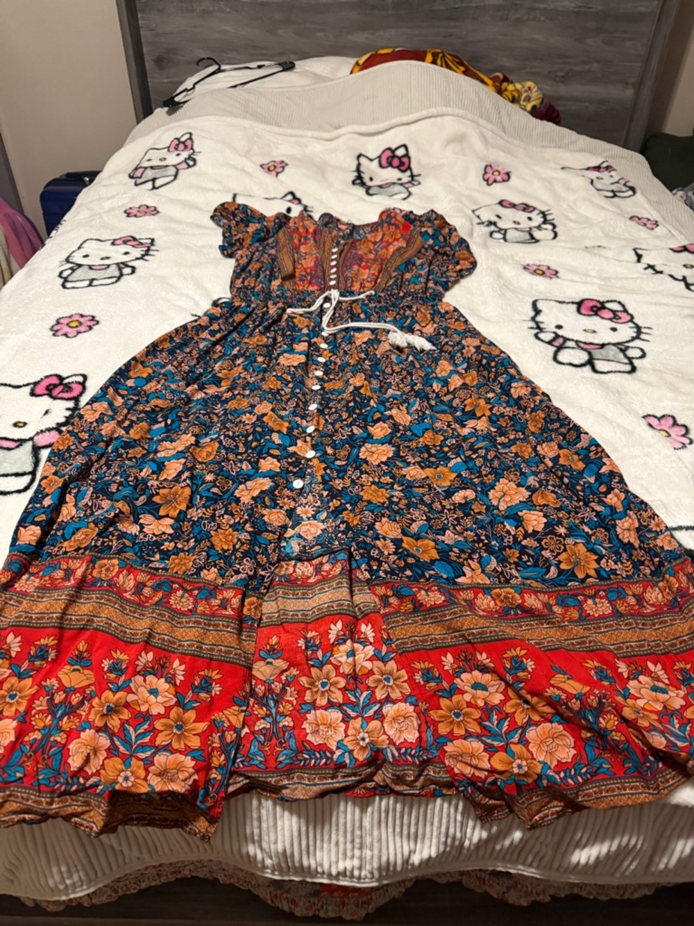 Floral Boho Tiered Maxi Dress in Navy and Red